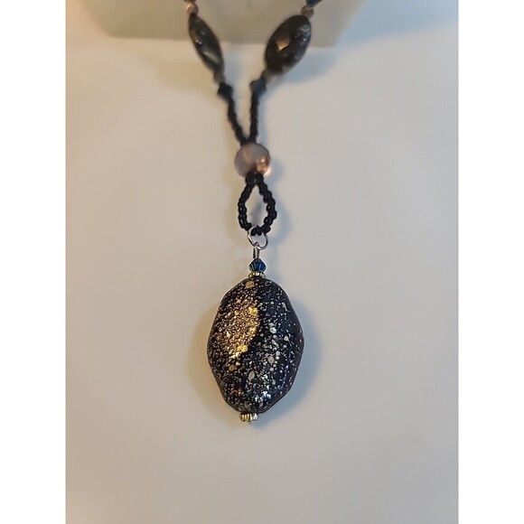 Vintage Matching  14" Necklace And Earring Set Gold Black Beaded - Picture 2 of 7